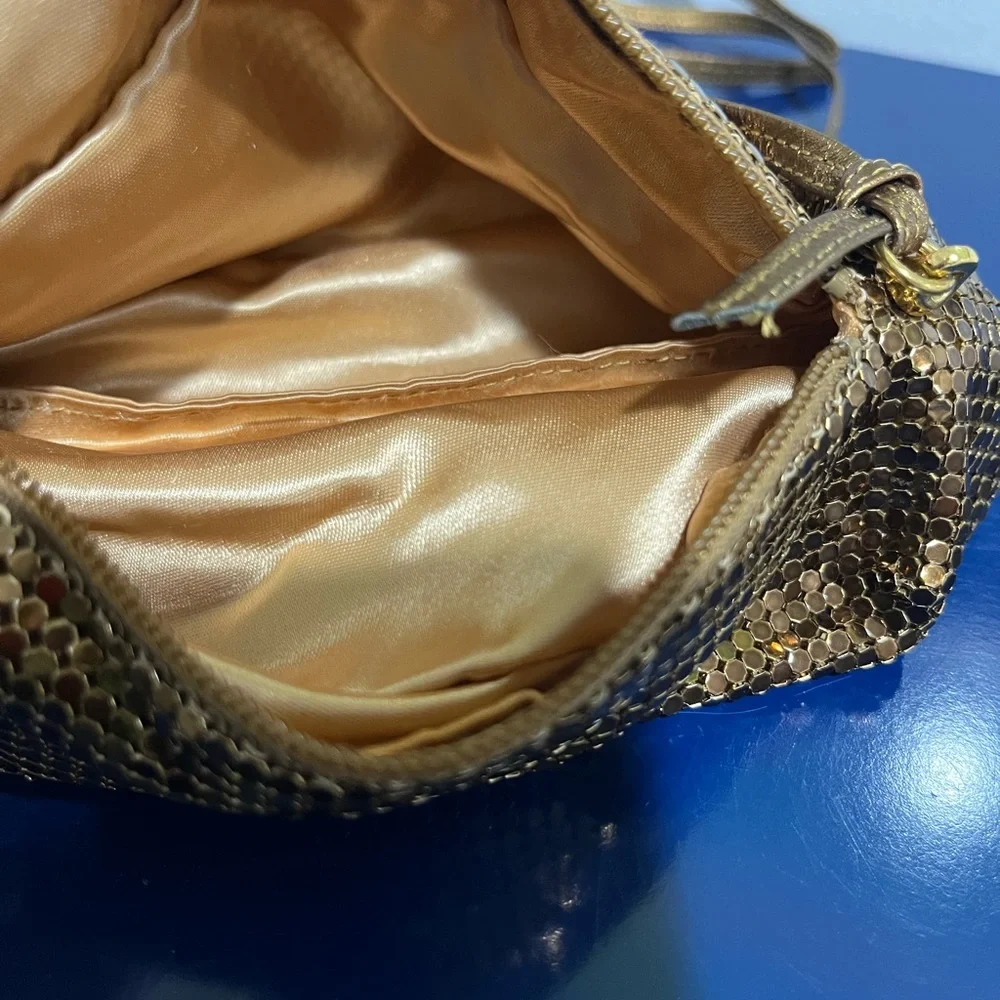 Bronze Mesh Purse Metallic Brown Metal Barrel Crossbody Bag Vintage 80s 90s